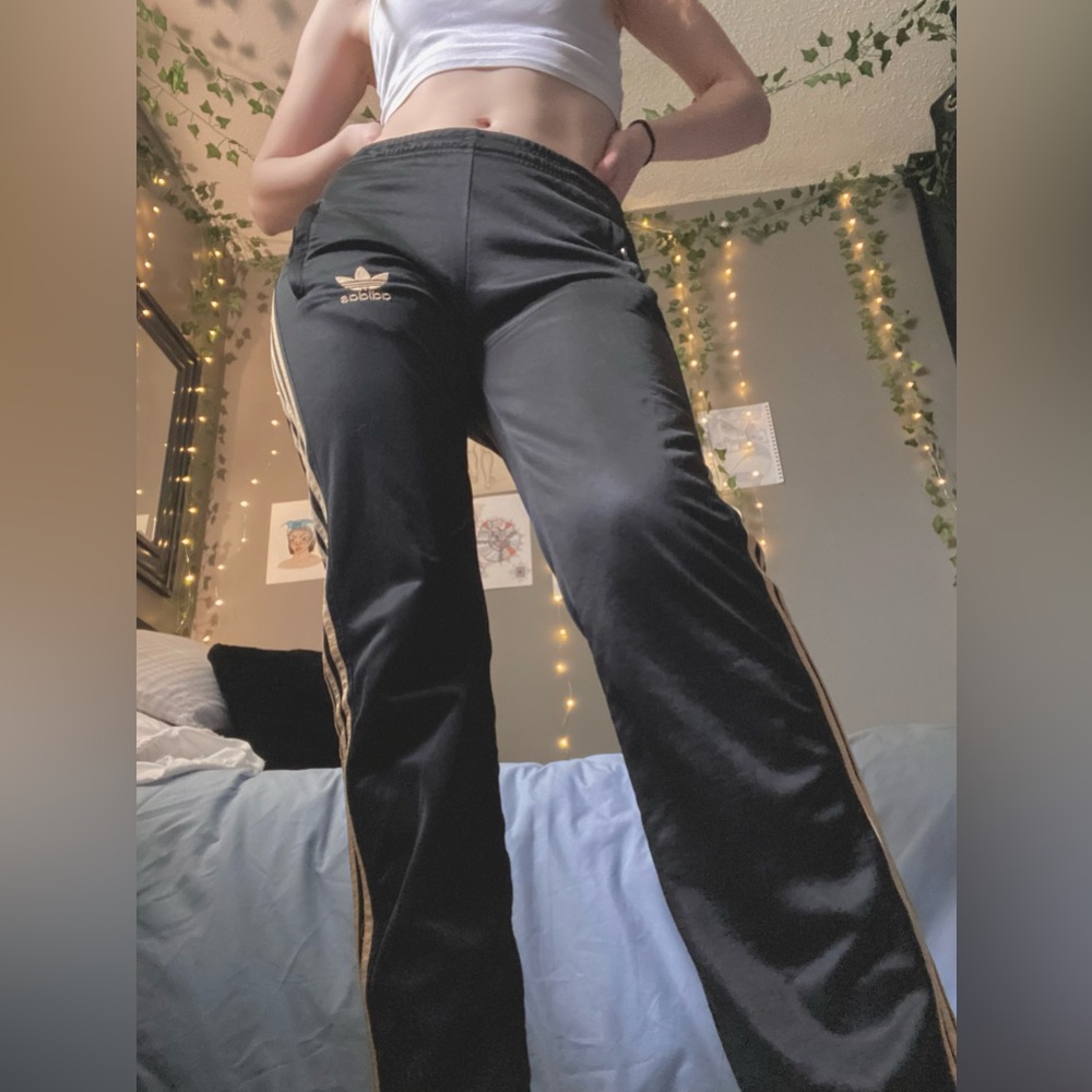 Adidas gold stripe track pants